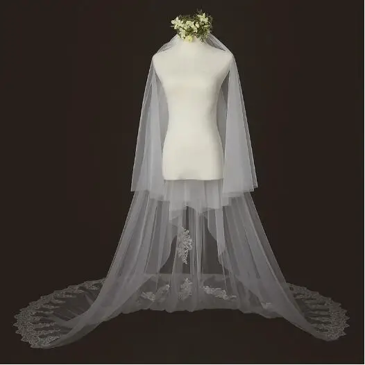 3 Meter 2T White Ivory Cathedral Wedding Veils Long Lace Edge Bridal Veil with Comb Wedding Accessories Bride Veu Wedding Veil