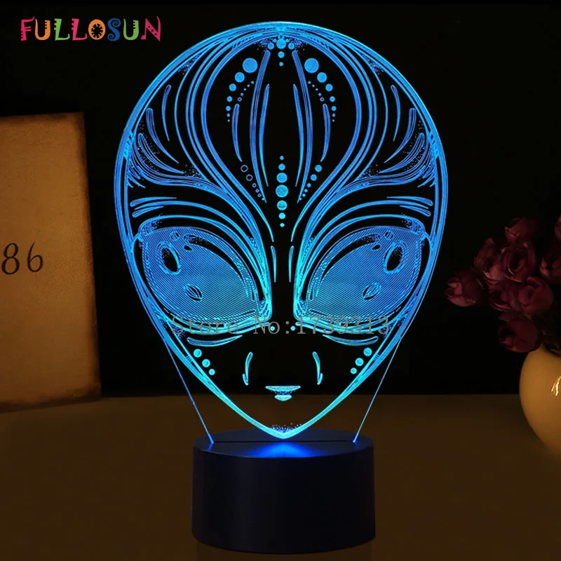 Alien 3D светодиодный Детский Светильник 7 цветов мигающие 3D ночные огни креативный подарок USB Светодиодный настольный светильник как декоративная лампа для спальной комнаты