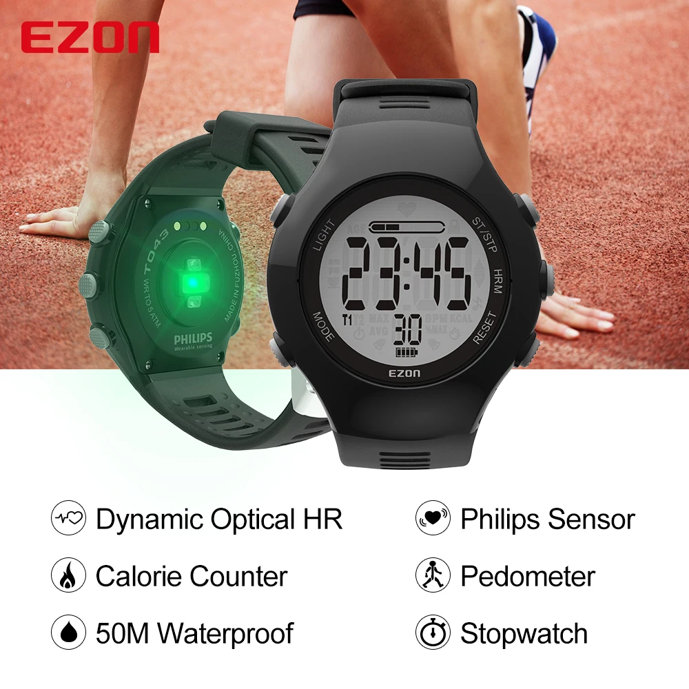 New EZON T043 Optical Sensor Heart Rate Monitor Pedometer Calorie
