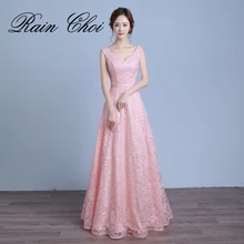 Real Photo Mujeres Largo Formal de Baile Vestido de Cuello En V de Encaje Vestidos de Noche 2017