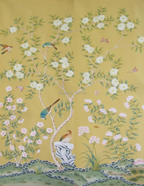 Wallpaper With Birds decoration material hand painted silk wallpaper painting flowers Wallpaper With Birds decoration material hand painted silk wallpaper painting flowers