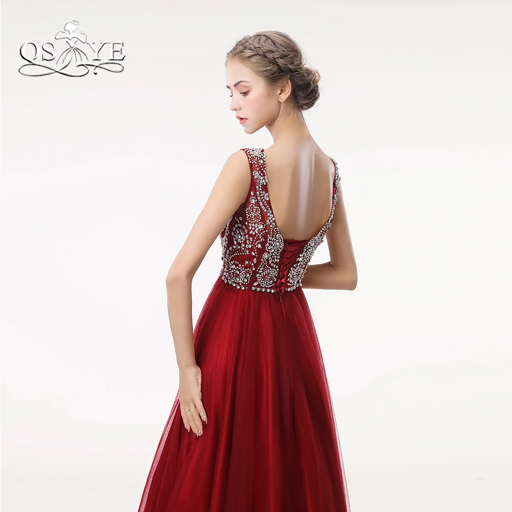 QSYYE/красные длинные платья для выпускного вечера Robe de Soiree ТРАПЕЦИЕВИДНОЕ вечернее платье из тюля длиной до пола с бисером праздничное платье на заказ