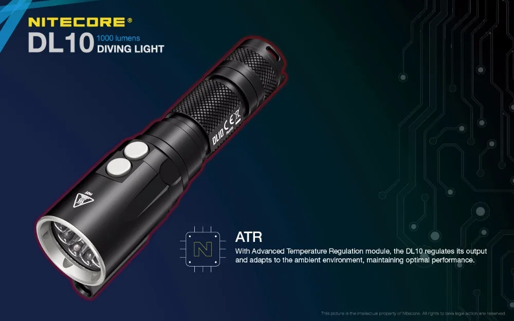 NITECORE DL10 фонарик для дайвинга 1000 люмен с подводным указателем 30 м погружной IPX8 для подводных видов спорта
