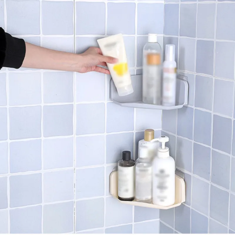 

Plastic Bathroom Rack Shower Shelf Corner Non-trace Sticker Removable Storage Holder Space Saver Wall Mounted Type No D