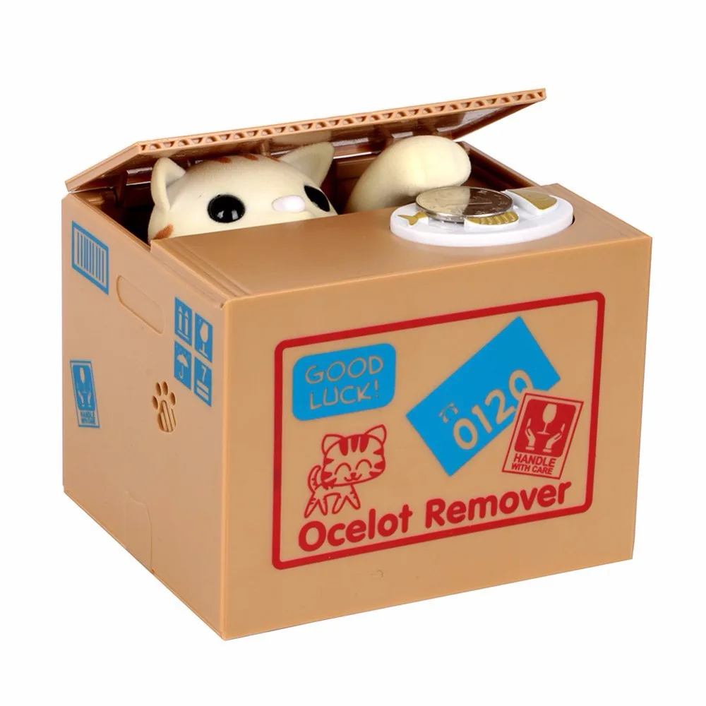 New Automated Steal Coin Bank Kitty Money Box Storage Jar For Kids Money Boxes Novelty Toys Gift