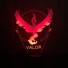 Color changing Flashing touch sensor control Pokemon Go Team Valor Arcylic 3D LED Night Light LED Pokemon Go USB table Lamp