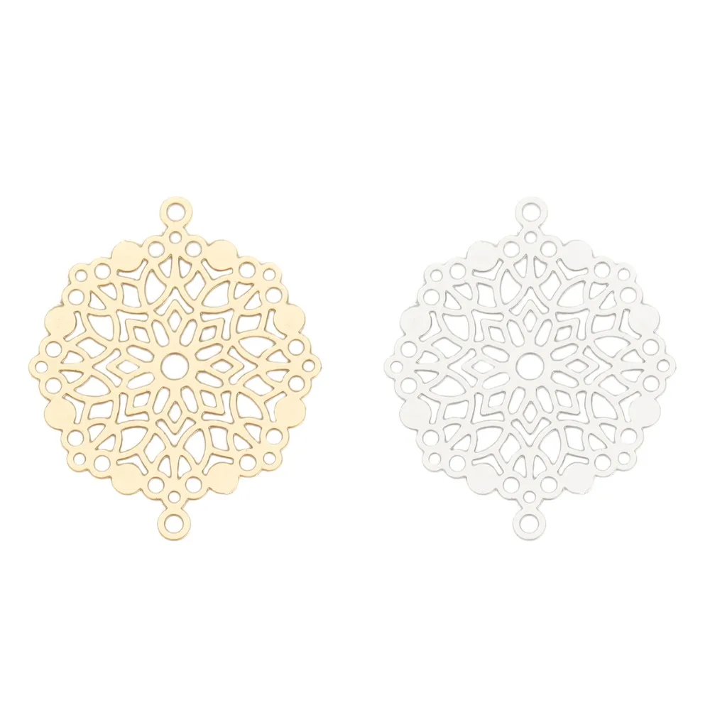 

DoreenBeads Fashion Iron Based Alloy Filigree Stamping Connectors Round Silver Color Gold Flower DIY Charms 28mm x 23mm, 10 PCs