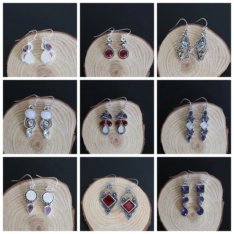 

Tisonliz Vintage Colorful Crystal Moonstone Handmade Dangle Earrings For Women Bride Wedding Drop Earring Retro Charming Jewelry