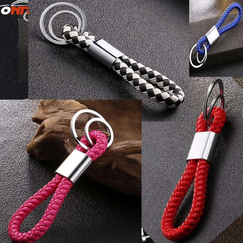

1pcs black red blue brown pink Key Holder Car Styling Braided Leather Strap Keychain for audi volvo bmw honda