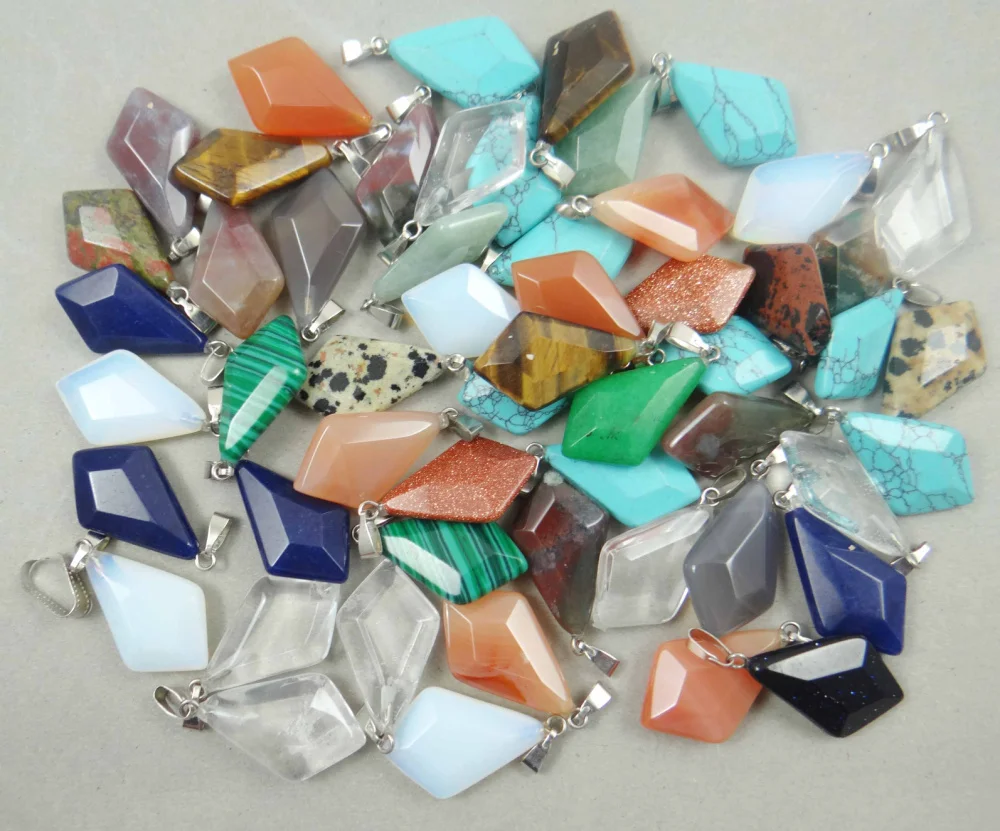 

wholesale 24PCS mix natural stone pendants water drop section cut face onyx opal Malay stone Charms for Necklaces jewelry ma A32