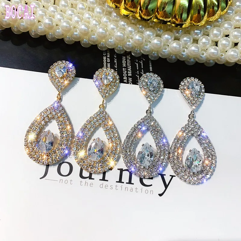 

Real S925 silver needle jewelry, drop-shaped earrings alloy inlaid zircon 2019 creative new women's fashion earrings