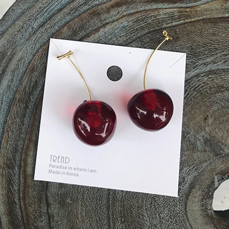 

2019 Summer Fashion Dark Red Cherry Dangle Earrings For Women Girl's Sweet Cute Fruit Drop Earring Jewelry Gift