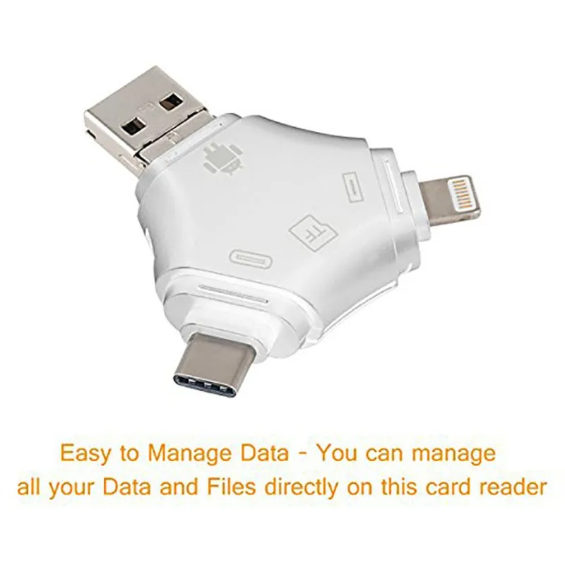 Mini TF Card Reader Flash Device Memory Card Reader TypeC Micro USB Connector for iPhone iPad 4