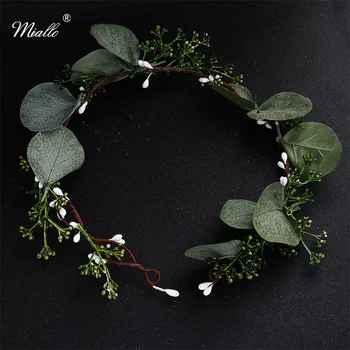 

Miallo Simulation Flowers Crown and Tiaras Handmade Wedding Headpieces Bride Bridesmaids Green Leaves Bridal Hair Vine Headband