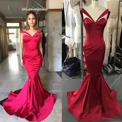 Michael costello красное вечернее платье 2018 с открытыми плечами без бретелек со складками с силуэтом "Русалка", длинное торжественное платье для
