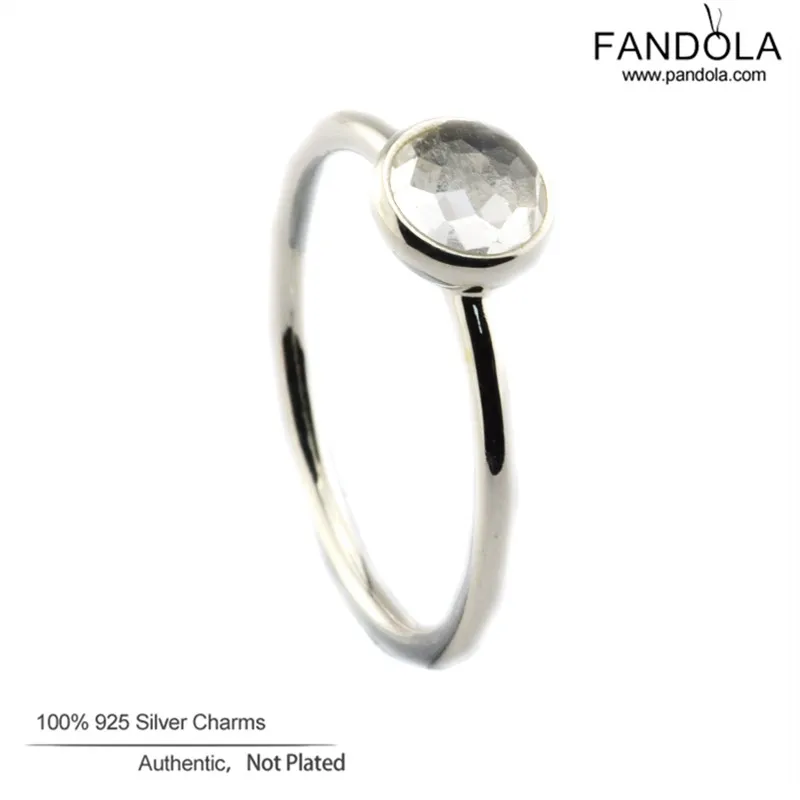 

100% 925 Sterling Silver April Droplet Ring Rock Crystal Wedding Rings for Women Fashion Jewelry anillos mujer Free Shipping