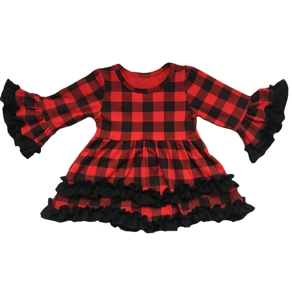 

girls Buffalo Plaid Quinn Dress lace button dress ruffle dress