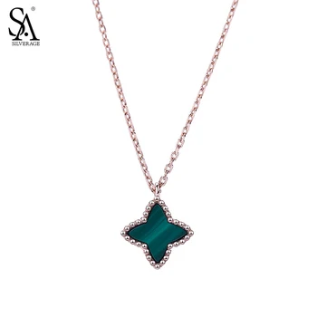 

SA SILVERAGE Real 925 Sterling Silver Malachite Pendant Necklaces Red/Black Agate Choker Necklace for Woman 925 Silver Necklaces