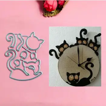 

Cat clock Metal Cut Dies Christmas Stencils For DIY Scrapbook Paper Card Decorative Craft Embossing Die Cuts