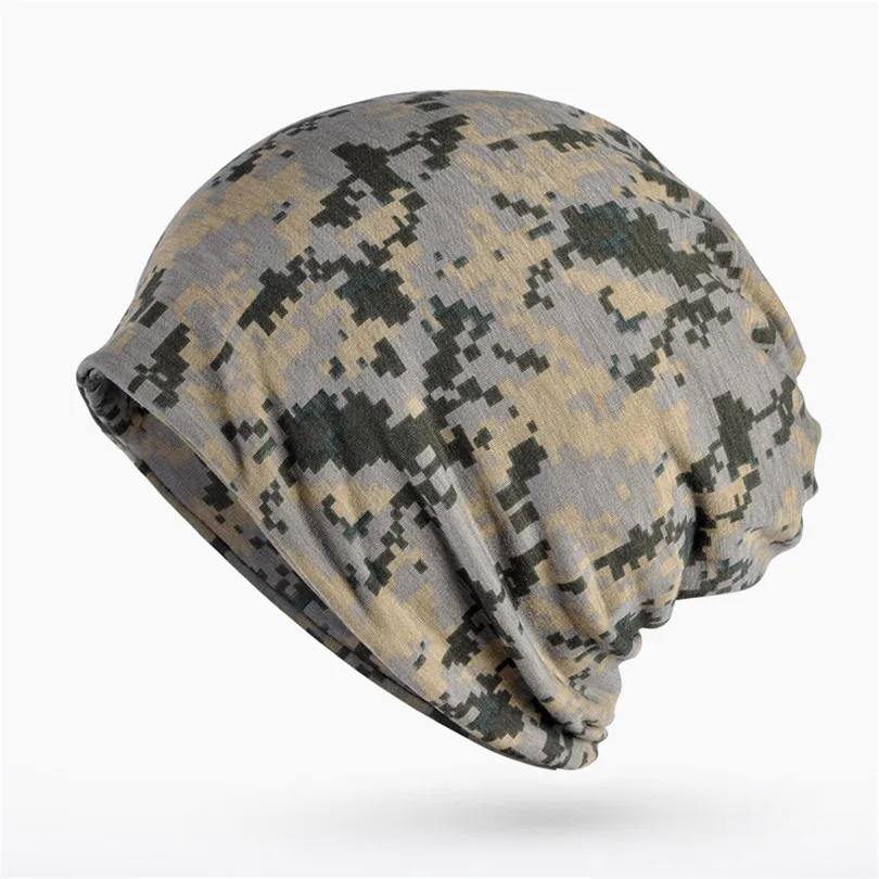

Haimeikang Autumn Winter Hat Men Women Tactical Military Army Camouflage Beanie Knitted Cotton Skullie Hat Scarf Horsetail Cap
