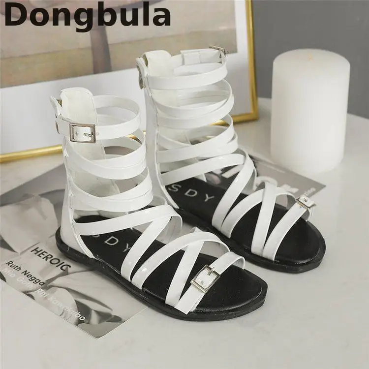 

Summer New Children's Sandals For Girls Open Toe Tide Models High To Help Long Tube Roman Sandals Non-slip Pu Leather Kids Shoes
