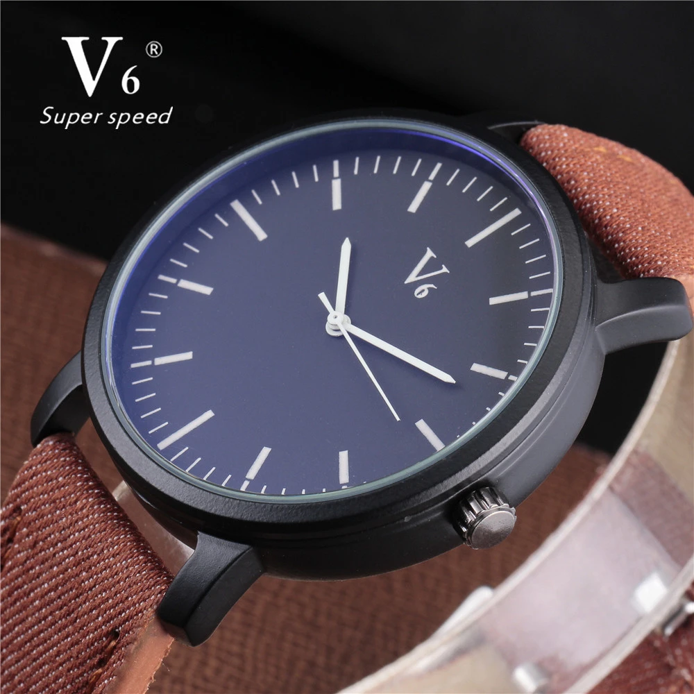 

New V6 Brand Dress Men Military Watches Fashion Casual Army Quartz Watch Leather Strap Analog Simple Wristwatch Male Gift