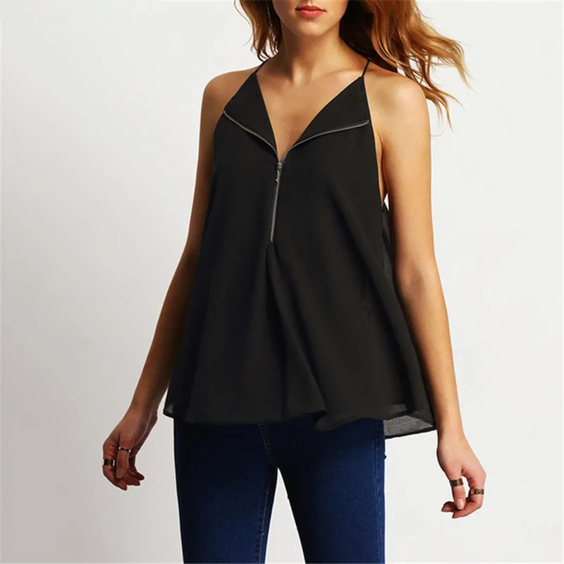 2019 Fashion Women's blouse Summer Multicolor Sling Chiffon shirt Solid V-neck Casual blouse Loose Female Top