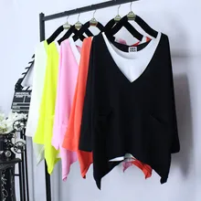 Новое поступление Весенняя Корейская версия большого размера Набор футболок из двух частей Женская одежда с v-образным вырезом и длинными рукавами T1807001