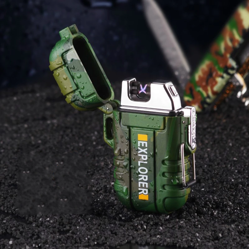 

Creative USB Double Arc Rechargeable Lighter Outdoor Portable Waterproof Windproof Cigarette Electric Lighter with Safety Buckle