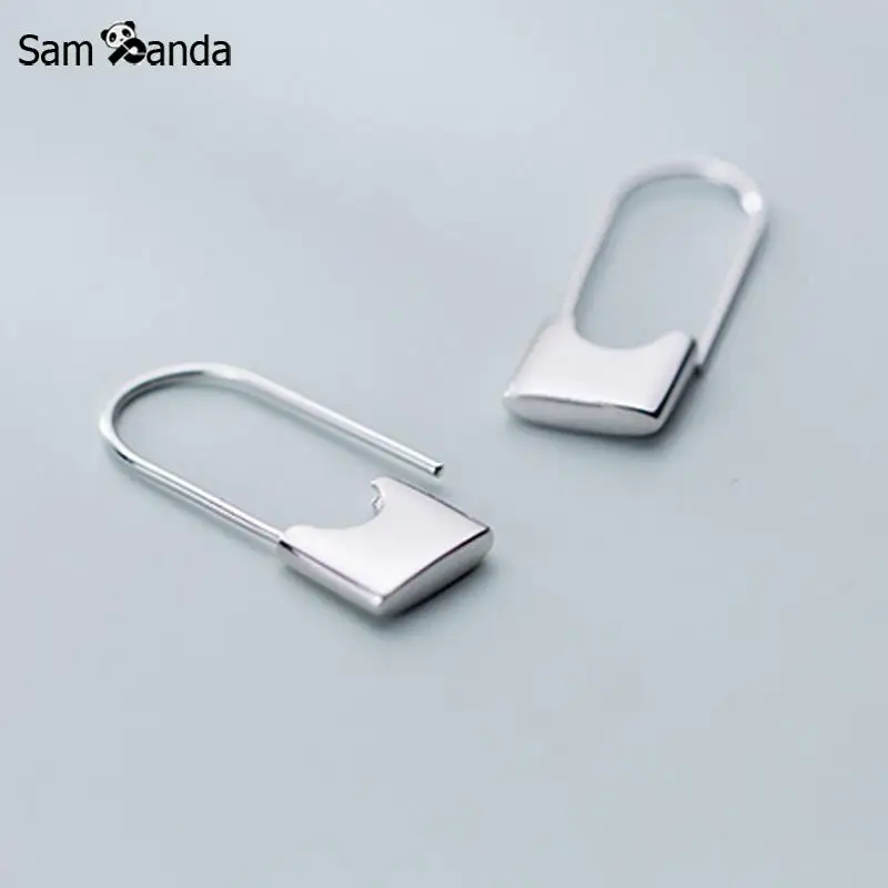 

New 925 Sterling Silver Simple Hollow Paper Clip Sweet Lock Long Section Stud Earrings For Women Fashion Silver Gift
