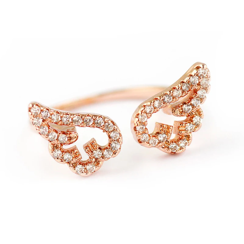 Fashion Wedding Angel wings ring with hollow micro pave zircon rose