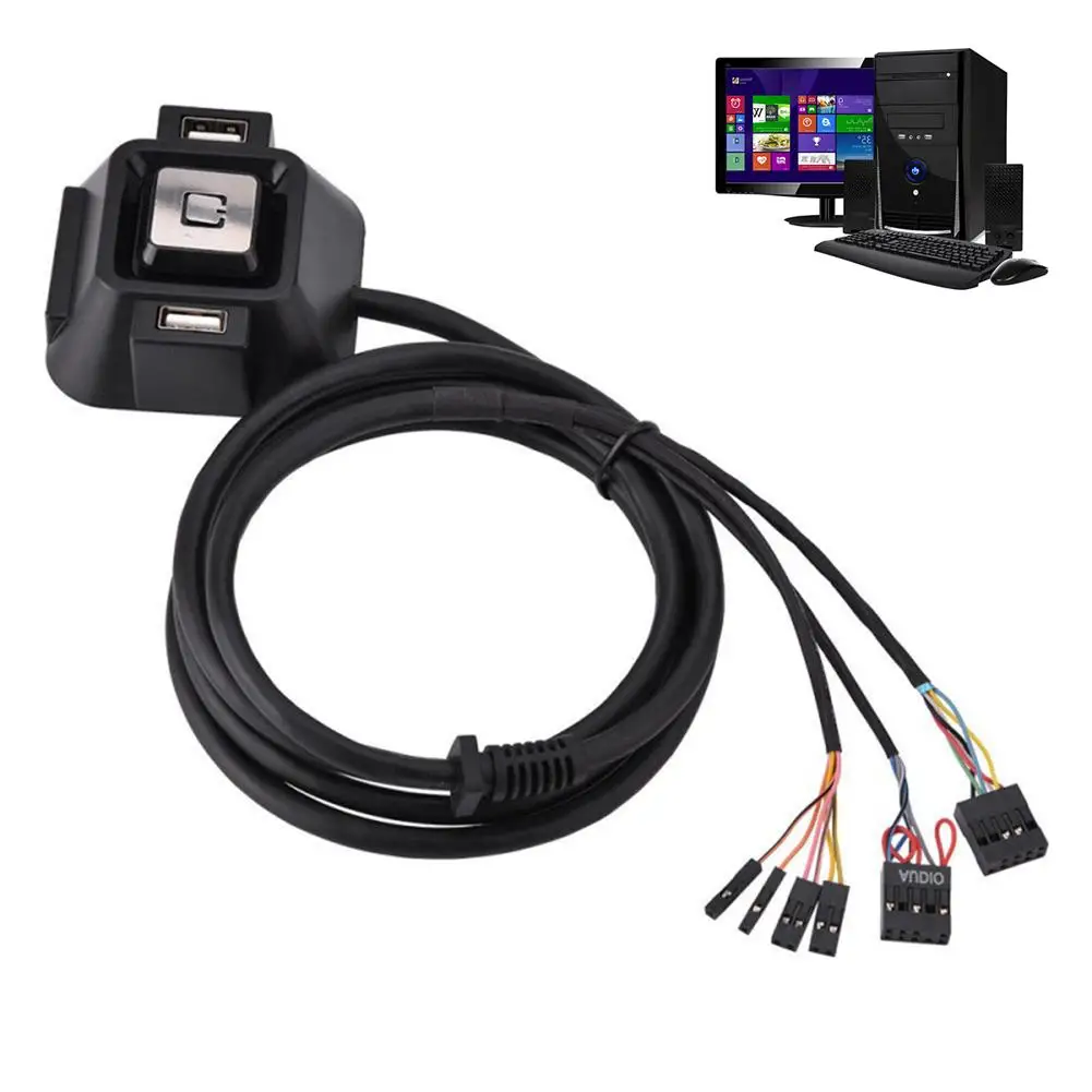 

ABS1.2m Desktop Computer PC Case Power Supply On/off Reset Button Switch Block Extender Cable With Dual USB Port Dual Audio Plug