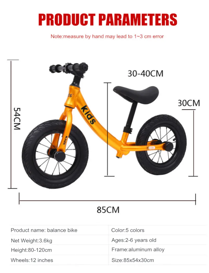 Clearance New Push Balance Bike Kids Riding Bicycle Ages 2-6 No-Pedal Learn To Ride Banana Pre Bike With Aluminum Body Pneumatic Tire 4