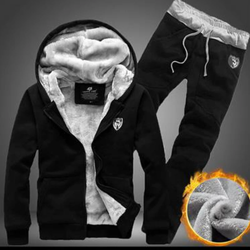 SFIT спортивный костюм плюс комплект из двух предметов Мужская Повседневная теплая толстовка с капюшоном мужская зимняя Толстая внутренняя флисовая 2 шт. брюки мужские Moleton Masculino
