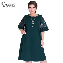 CACNCUT модное кружевное винтажное женское платье размера плюс длиной до колена офисные летние платья Vestidos L-6XL зеленого цвета большого размера