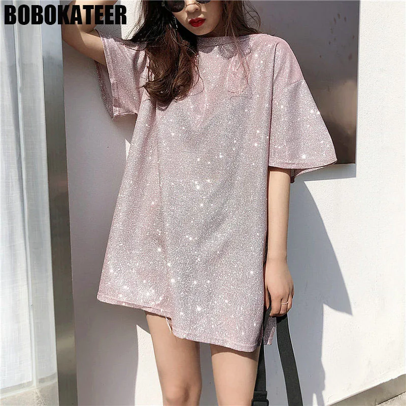 

BOBOKATEER Plus Size Long Summer T shirt Women Tshirt Top Vogue Harajuku Pink T-Shirt Women Clothing Tops Tee Shirt Femme 2018