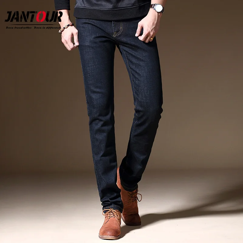 Jantour, новинка, роскошные мужские брендовые черные джинсы, мужские хлопковые обтягивающие тонкие однотонные повседневные Стрейчевые джинсовые джинсы, мужские длинные штаны