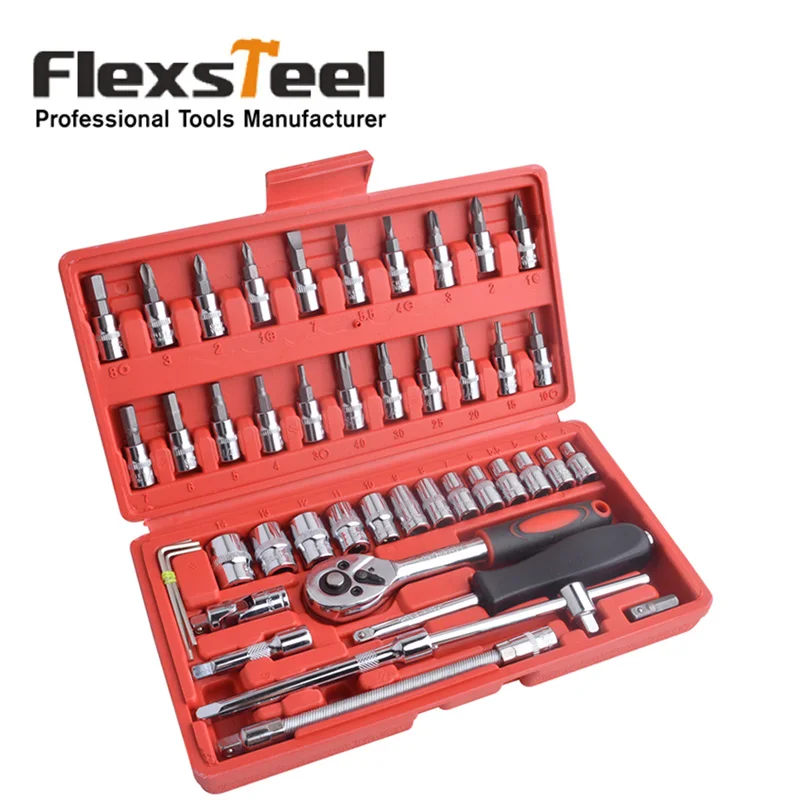 

46pcs Socket Set With 1/4" Drive Ratchet Wrench Multifunctional Combination Household Tool Kit Car Repair Tools Set