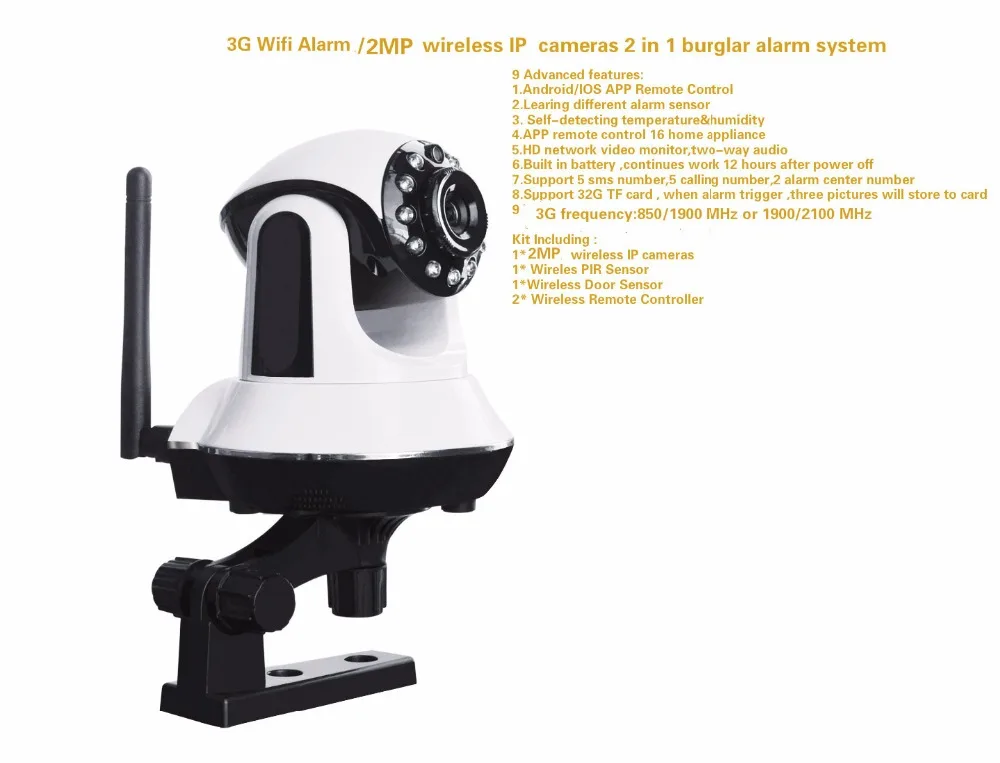 433 МГц 2MP Wifi ip-камеры/3G сигнализация 2 в 1 домашний P2P мобильный телефон/ПК удаленный