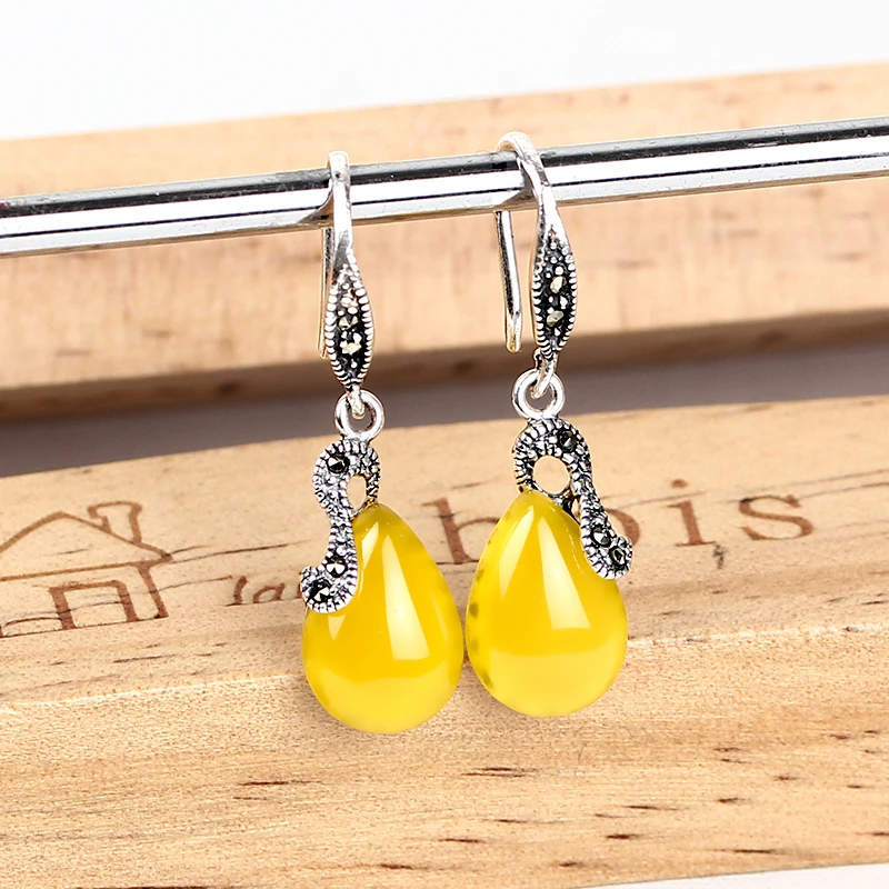 JIASHUNTAI Retro 100% 925 Sterling Silver Drop Earrings For Women Natural Precious Stones Vintage Thai Silver Earring Jewelry