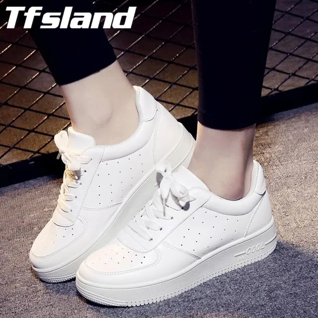Tfsland Women Breathable Platform White Tennis Shoes