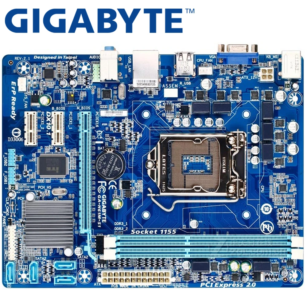 

GIGABYTE GA-H61M-S1 Desktop Motherboard H61 Socket LGA 1155 i3 i5 i7 DDR3 16G uATX UEFI BIOS Original H61M-DS1 Used Mainboard