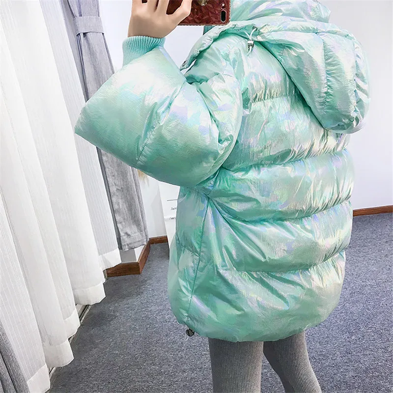 Luminous Low Thick Mint Korean Pink Frauen Winter Parkas 2018 Bubble Gepolsterte Loose Holographic PinkWeiMint Weiche Hoodie Baumwollmantel Nm8wn0