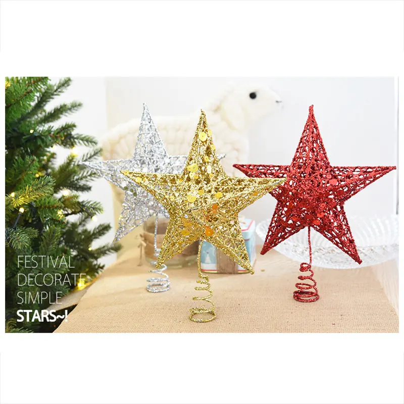 Железные украшения для рождественской елки, пятиконечная звезда, украшение для рождественской елки, с украшениями в форме звезд для дома
