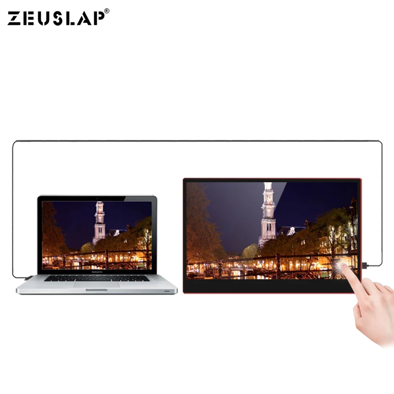 ZEUSLAP USB-C HDMI 1080P HDR 10 Ponit сенсорный портативный экран монитор для игр хост, Thunderbolt type C телефон и ноутбук