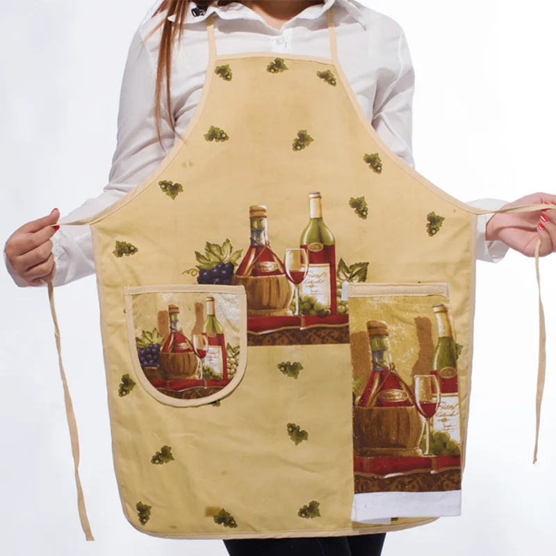 Casual Home Kitchen Work Apron with Deep Pocket Towel Outside Anti-oil Cloth Inside Absorbent Towel Cute Pattern Women Aprons