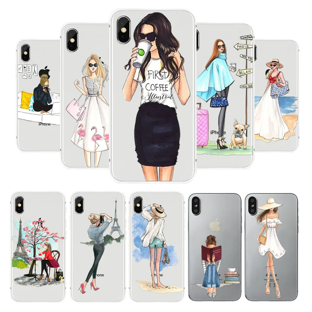 

Fashion Girls Moible Phone Bag For Apple iphone X Case Ultra Thin Soft TPU Lady Women Back Covers for iPhone 10 Capa Shell Cover