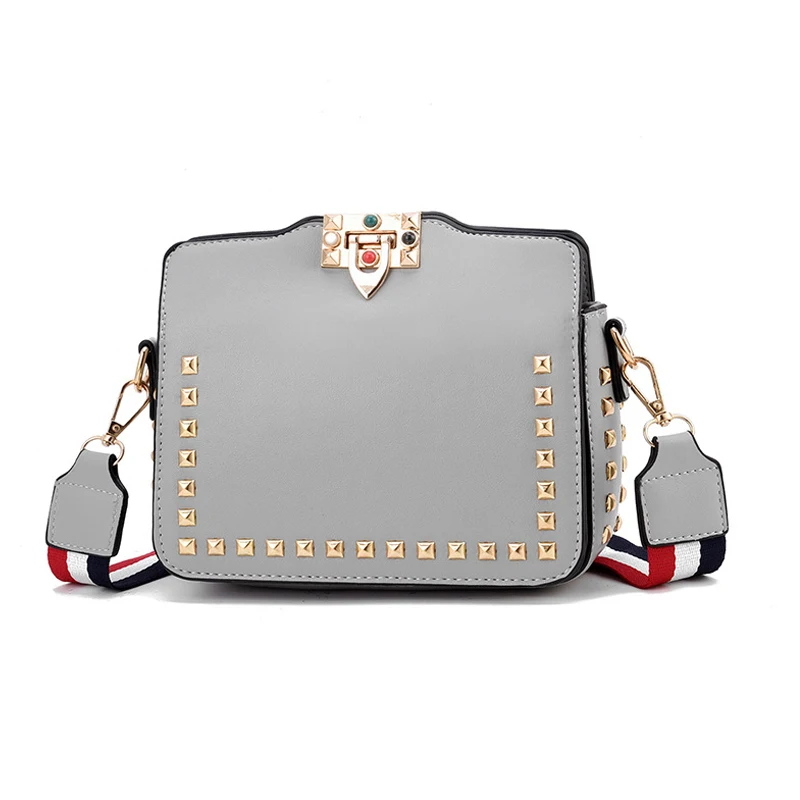 

2018 fashion Studs closure PU leather Wide strap designer Luxury brand shoulder bag woman Clutch hand bag