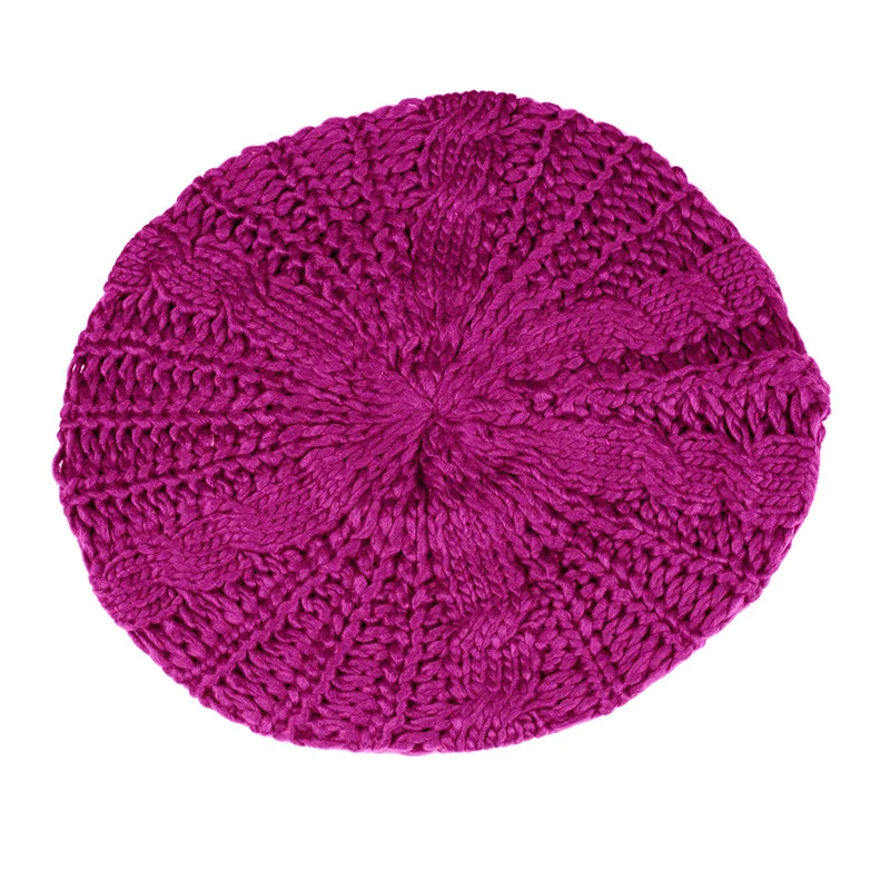 Береты женские легкие дамские береты шапки модные зимние шляпы теплые однотонные вязаные береты - Цвет: roseo