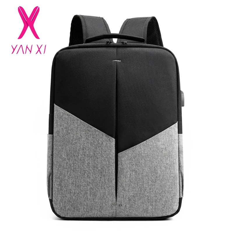 

YANXI Charging Backpack Men Bag Large Capacity Practical Oxford Cloth Contrast Color Casual Computer Bag Outdoor Travel